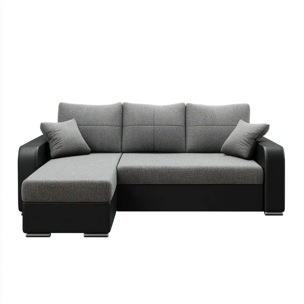Divano angolare 3 posti con chaise longue sinistra grigio nero 230 x 145 x 85 cm in poliestere e similpelle PU a L