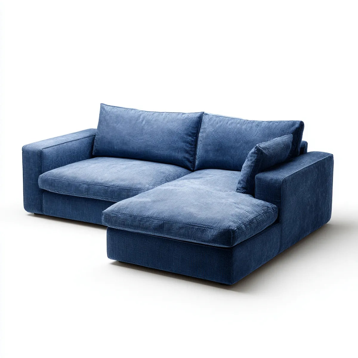 Divano angolare 3 posti blu in velluto a coste di poliestere con chaise longue destra 250 x 160 x 85 cm
