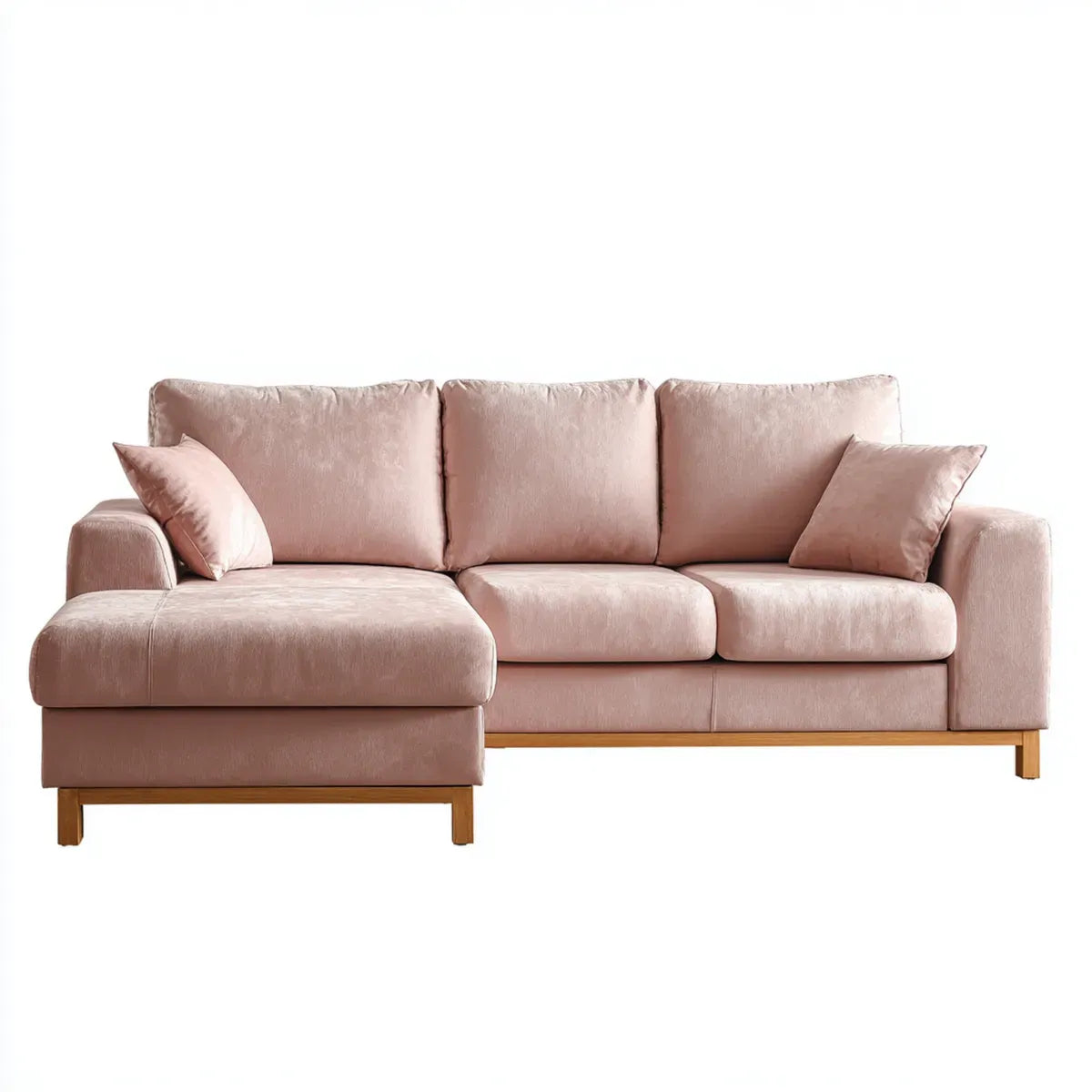 Divano angolare con penisola sinistra rosa in velluto di poliestere 230 x 150 x 85 cm