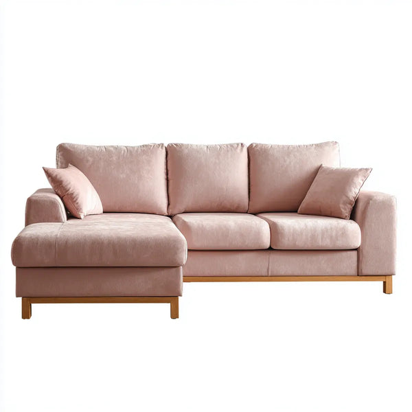 Divano angolare con penisola sinistra rosa in velluto di poliestere 230 x 150 x 85 cm