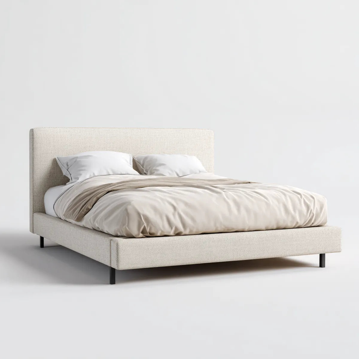 Letto matrimoniale imbottito beige 160 x 200 cm in poliestere con testiera rettangolare