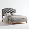 Letto matrimoniale imbottito grigio 160 x 200 cm in velluto di poliestere con testiera capitonné e struttura in legno massello rettangolare