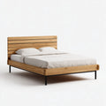 Letto matrimoniale in legno massello di rovere naturale con struttura rettangolare e piedi in acciaio nero per materasso 160 x 200 cm