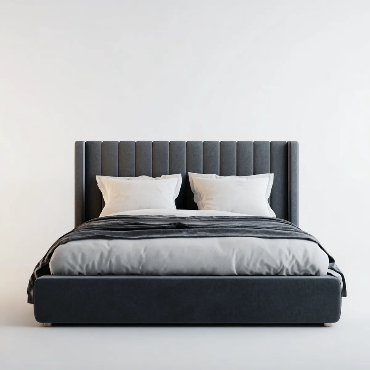 Letto matrimoniale imbottito grigio antracite 160 x 200 cm in similpelle PU rettangolare