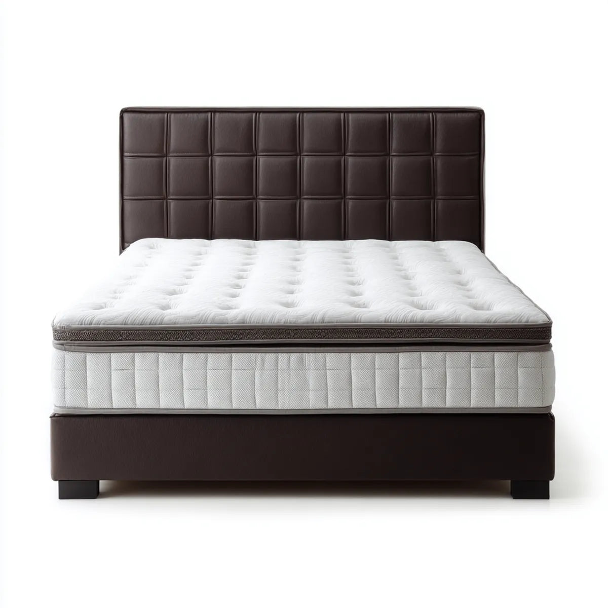 Letto matrimoniale imbottito marrone con materasso 160 x 200 cm in pelle sintetica PU rettangolare