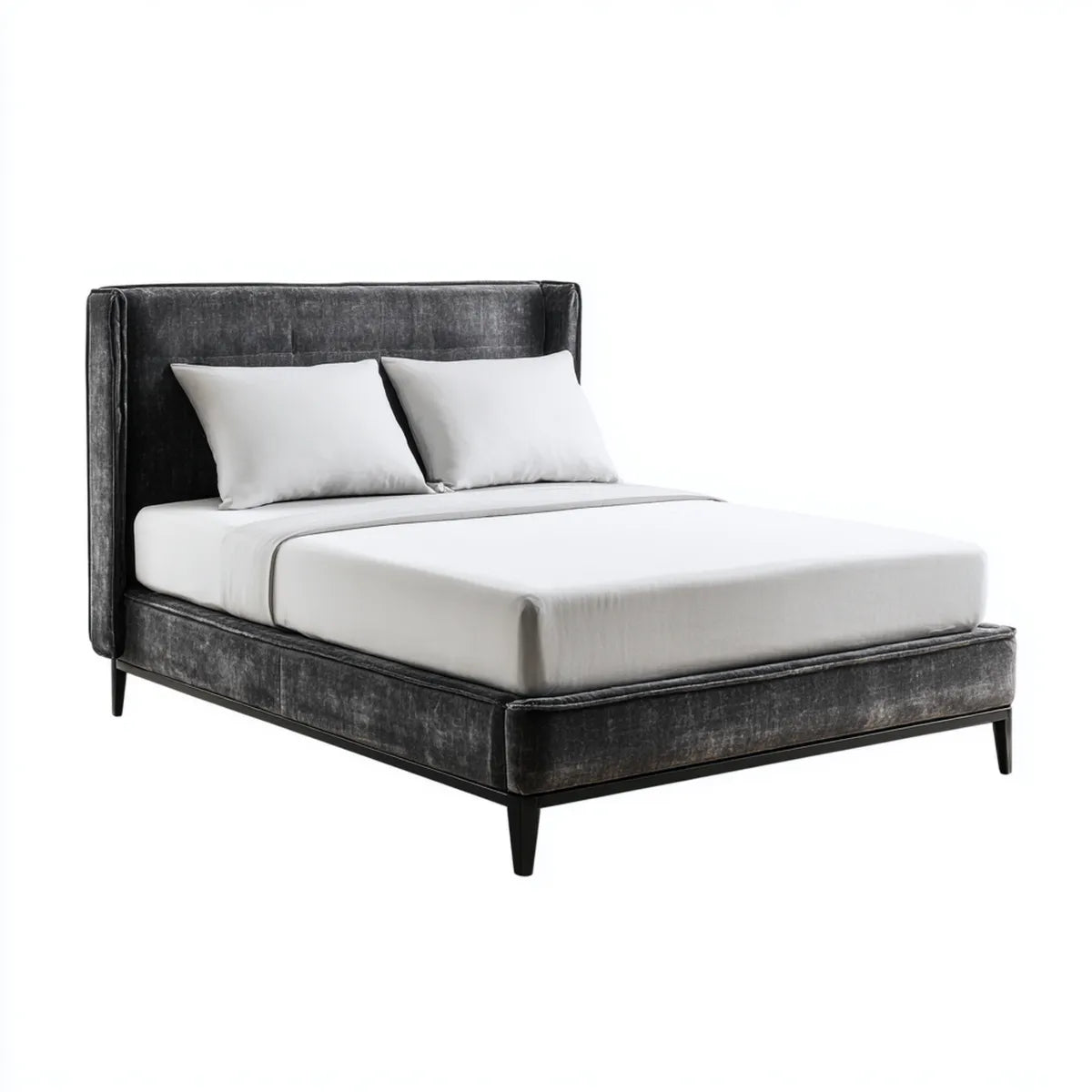 Letto matrimoniale imbottito grigio scuro 160 x 200 cm in velluto di poliestere rettangolare