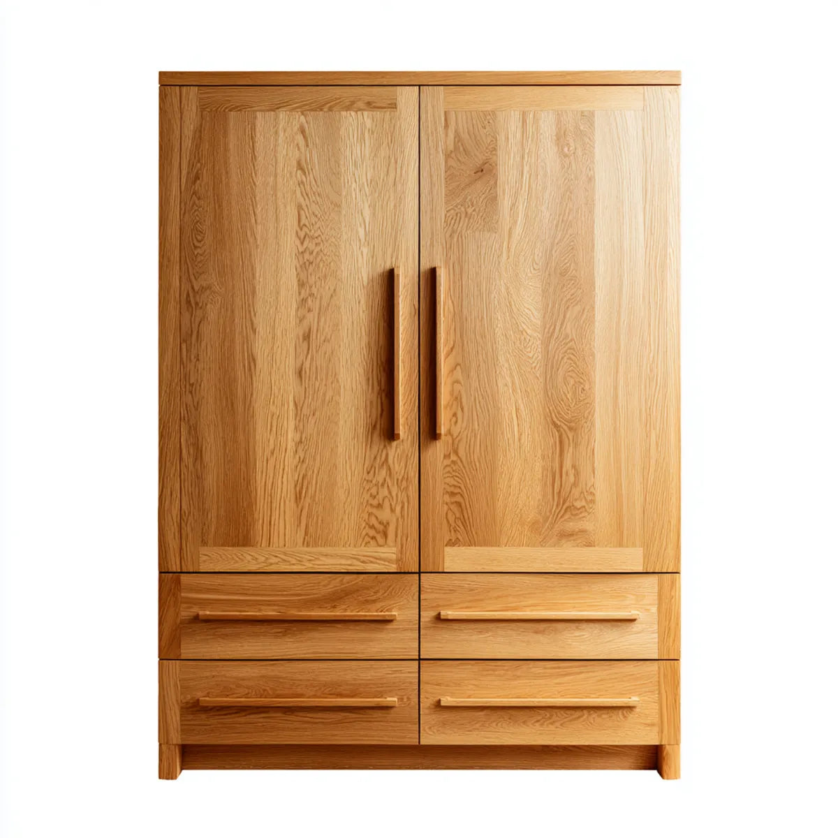Armadio guardaroba 2 ante con 4 cassetti rovere naturale massello rettangolare 100 x 55 x 200 cm