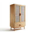 Armadio guardaroba 2 ante con cassetto rovere naturale e rattan 90 x 45 x 180 cm