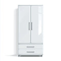 Armadio guardaroba 2 ante con 2 cassetti bianco lucido in MDF 80 x 50 x 180 cm rettangolare