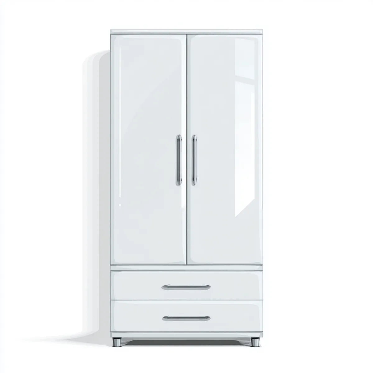 Armadio guardaroba 2 ante con 2 cassetti bianco lucido in MDF 80 x 50 x 180 cm rettangolare