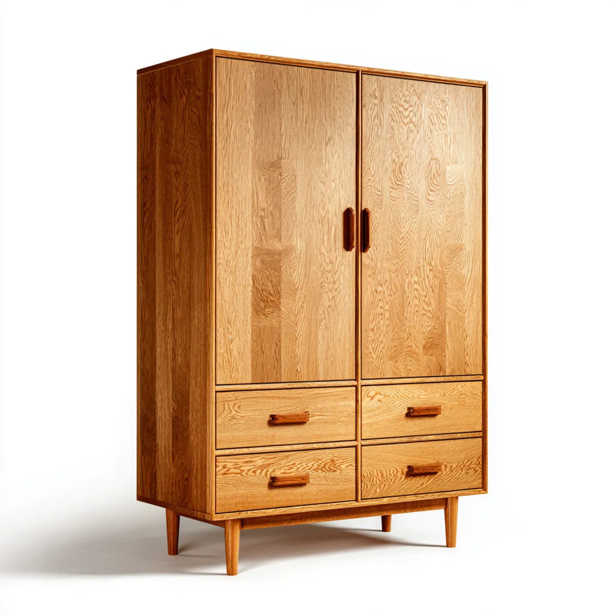 Armadio guardaroba in rovere massello naturale 100 x 55 x 190 cm con 2 ante e 4 cassetti rettangolare