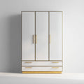 Armadio guardaroba 3 ante 2 cassetti bianco e oro 120 x 50 x 200 cm in MDF rettangolare