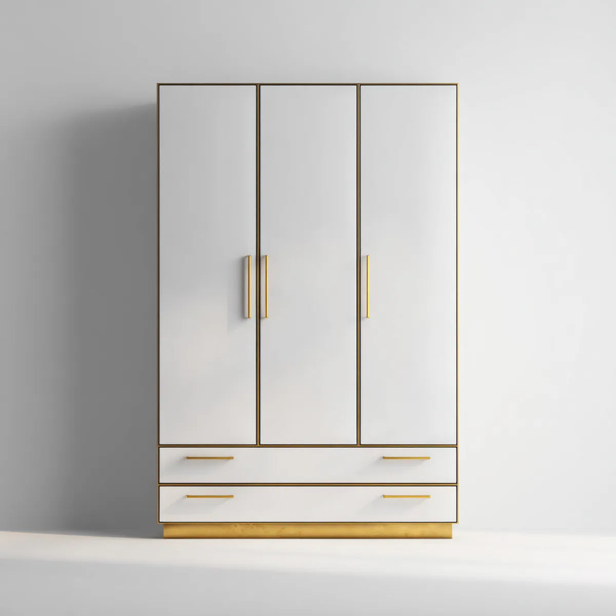 Armadio guardaroba 3 ante 2 cassetti bianco e oro 120 x 50 x 200 cm in MDF rettangolare