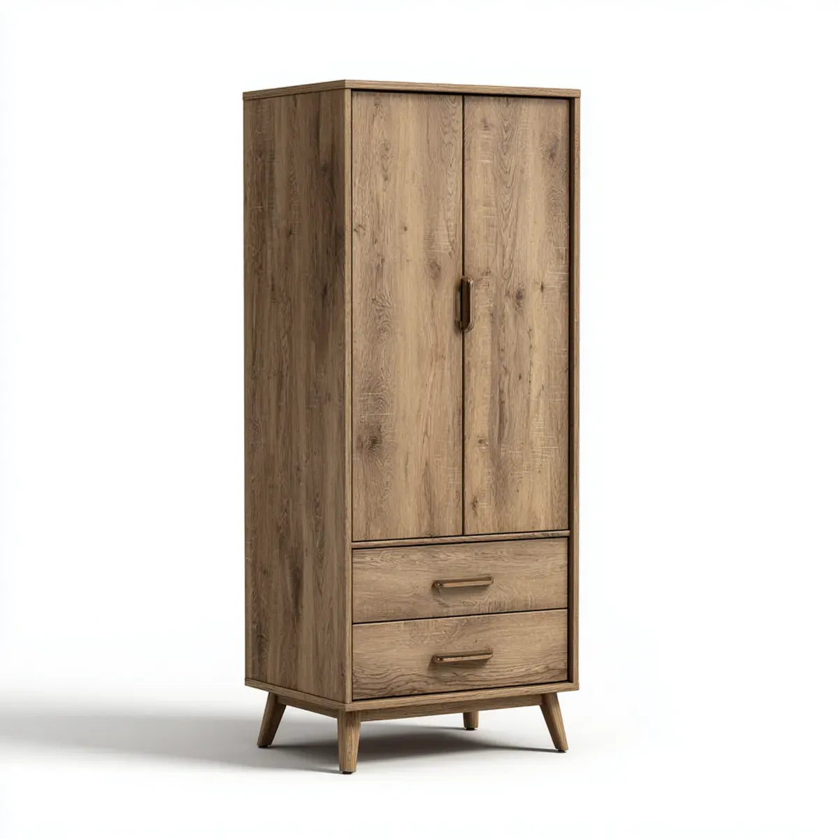 Armadio guardaroba a 2 ante con 2 cassetti rovere rustico 80 x 45 x 180 cm in MDF rivestito forma rettangolare