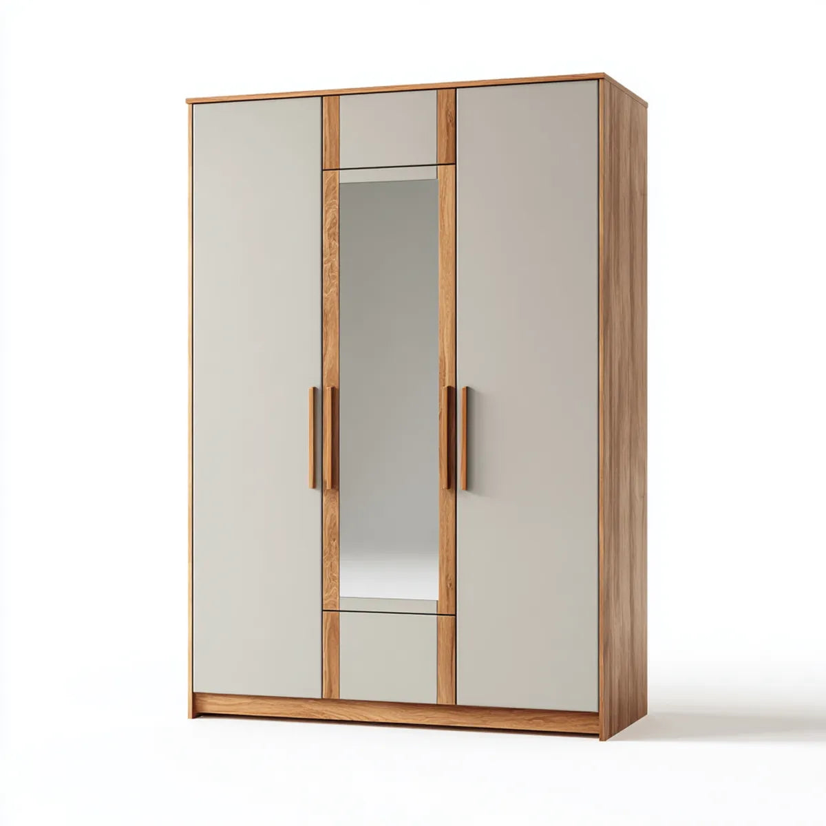 Armadio guardaroba 3 ante battenti con specchio tortora e rovere 120 x 52 x 200 cm in MDF rettangolare